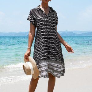 NEW Black Ophelia Bohemian Print Buttoned Midi Swim Coverup Size Medium